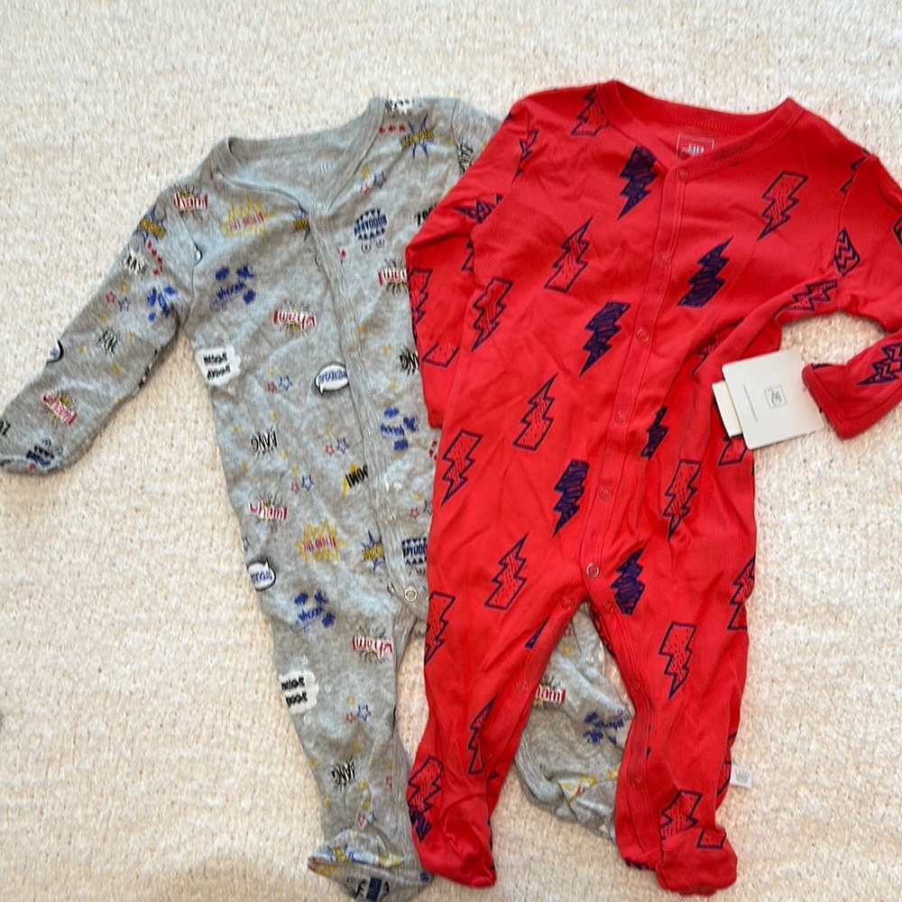 Rosie Pope Red and Gray Footies Soft Cotton One Pieces